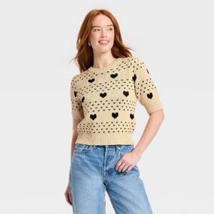 Heart Pattern Beige Sweater